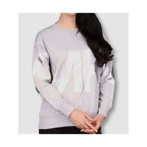 MICHAEL KORS Womens Gray Metallic Logo Graphic Sweatshirt